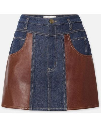 FRAME Atelier Denim & Leather Skirt - Blue
