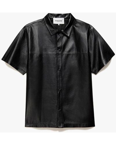 FRAME Short Sleeve Leather Shirt - Black