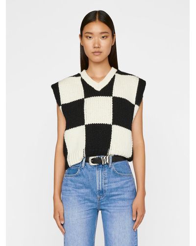 FRAME Cropped Chequered Vest - Blue