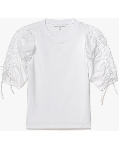 FRAME Ruched Tie Sleeve Tee - White