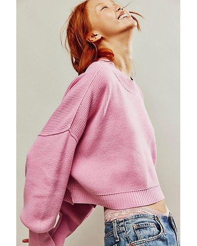 Free People Easy Street Crop Pullover At In Lollipop, Size: Large - Pink