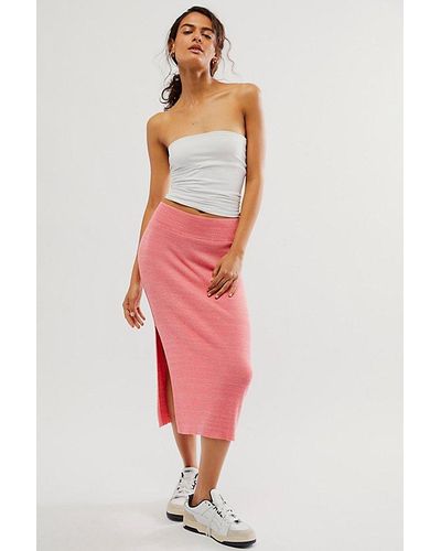 Free People Golden Hour Midi Skirt At In Camellia Combo, Size: Medium - Red