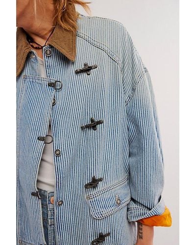 Free People Denim Barn Coat Jacket At Free People In Railroad Stripe, Size: Xs - Grey