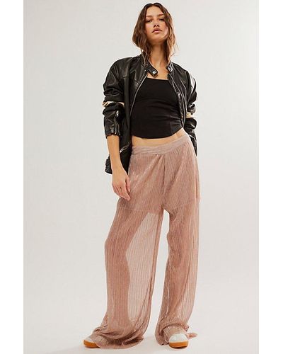 One Teaspoon Plisse Palazzo Trousers At Free People In Rose Gold, Size: Large - Black