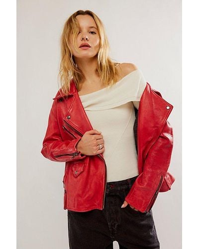 Free People We The Free Jealousy Leather Moto Jacket - Red