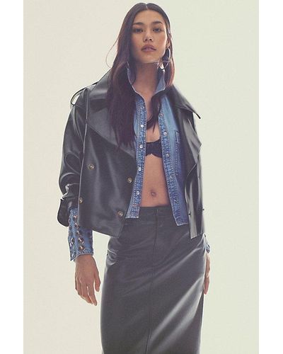 Free People Alexis Vegan Leather Jacket At Free People In Black, Size: Small - Blue