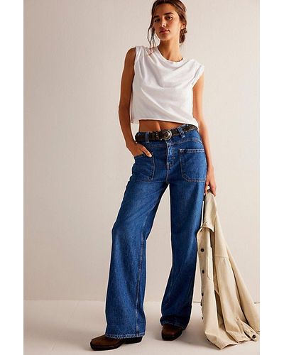Free People Palmer Cuffed Jeans At Free People In Tunnel Vision, Size: 24 - Blue