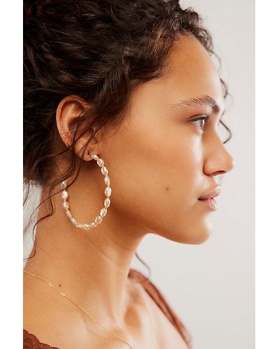 Free People Thinking Of You Pearl Hoops - Brown