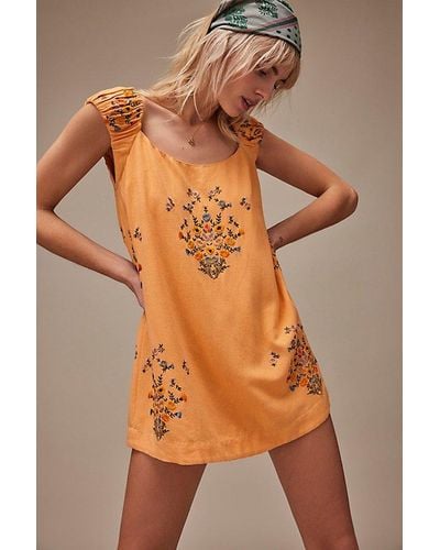 Free People Wildflower Embroidered Mini Dress - Orange