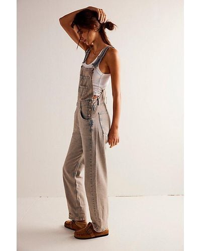 Free People Ziggy Denim Overalls At Free People In Peach, Size: Xs - Natural