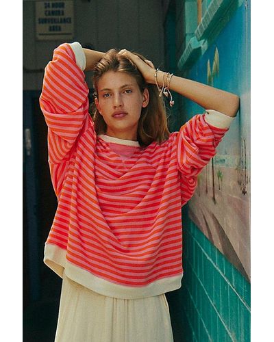 Free People Classic Striped Oversized Crewneck - Red