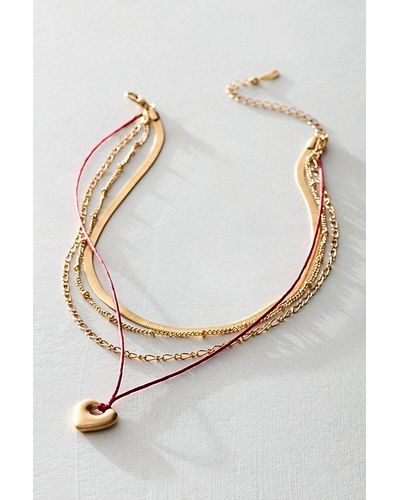 Free People Sloane Layered Necklace At In Red Worn Gold - White