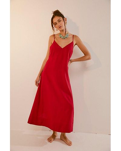 Free People Emmers Linen Midi - Red
