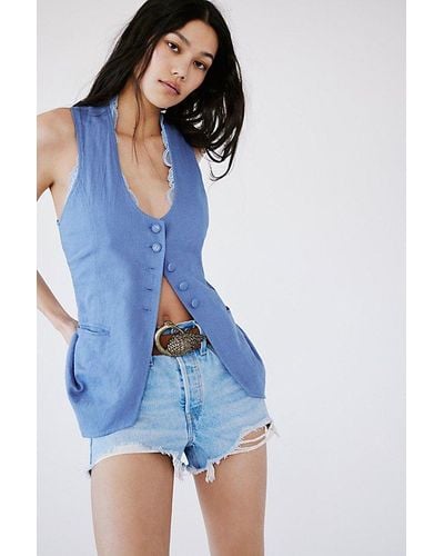 Free People Millie Linen Vest - Blue