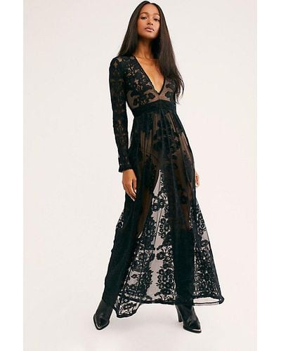 For Love & Lemons Temecula Maxi Dress At Free People In Onyx, Size: Xs - Blue