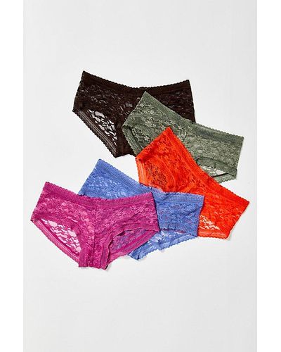 Free People Daisy Lace Low-rise Hipster 5-pack Undies - Red