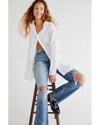 Free People White Lace Eyelet Cotton Hooked On You Button Down Shirt –  Shol's boutique