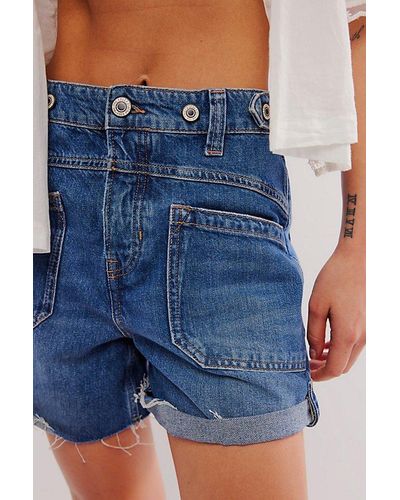 Free People Palmer Shorts At Free People In West Coast, Size: 25 - Blue