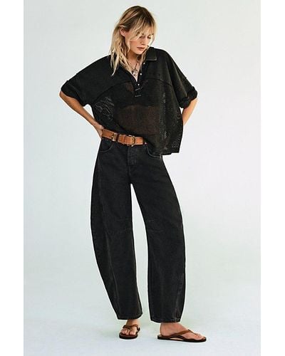 Free People We The Free Good Luck Mid-Rise Barrel Jeans - Black