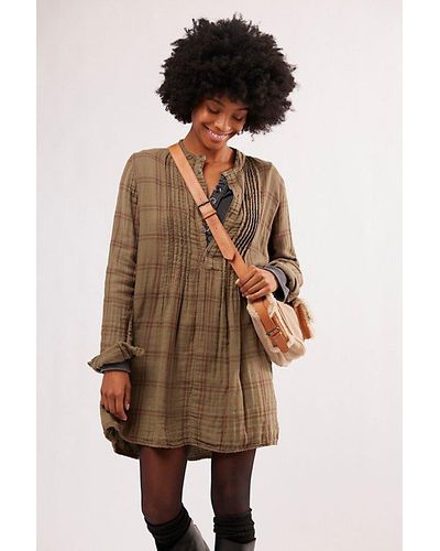CP Shades Yoko Plaid Tunic At Free People In Olivetto, Size: Small - Brown