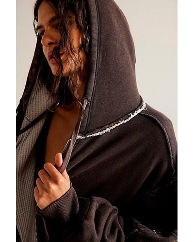 Free People By Your Side Lined Hoodie At Free People In Washed Black, Size: Xs - Brown