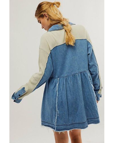 Free People Kenny Denim Mini At In Go West Combo, Size: Xs - Blue