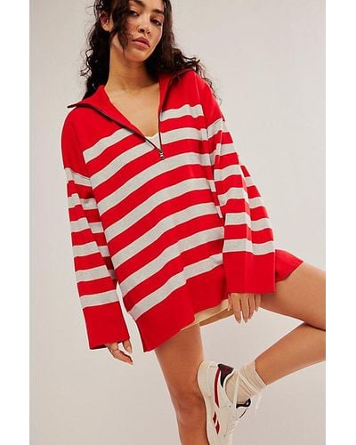 Free People Coastal Stripe Pullover - Red