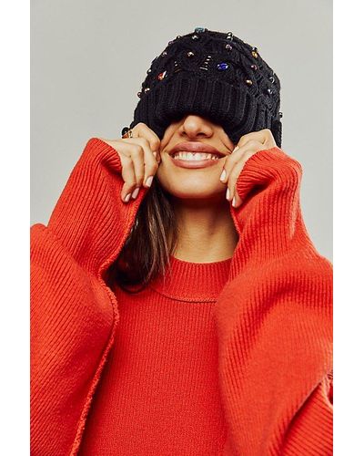 Free People Crystal Candy Embellished Beanie - Red
