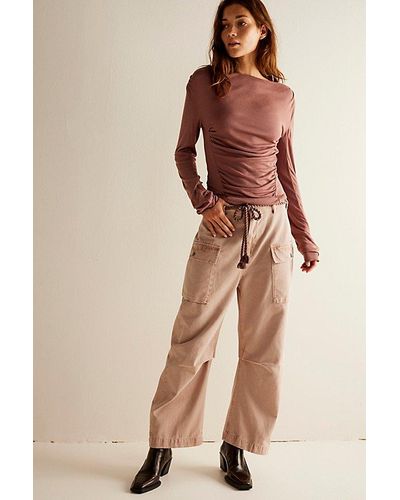 Free People Mending Heart Barrel Pants At Free People In Cashmere, Size: Us 6 - Natural