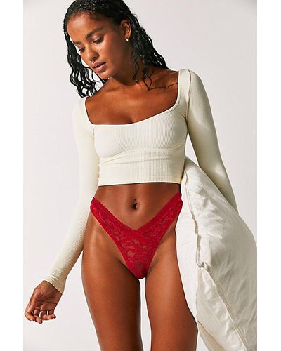 Free People High Cut Daisy Lace Thong Undies - Red