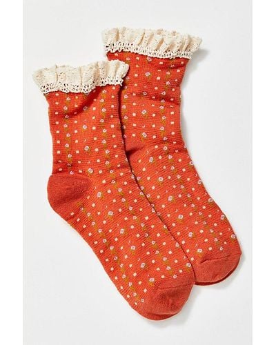 Free People Rosebud Waffle Knit Ankle Socks - Orange
