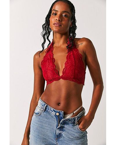 Intimately By Free People Last Dance Lace Halter Bralette - Red