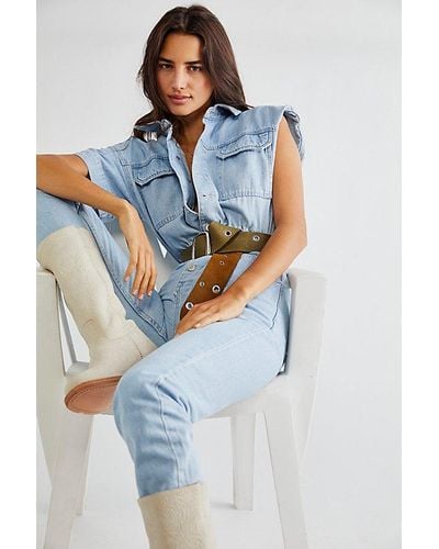 Free People Marci Coverall At In Clear Skies, Size: Medium - Blue