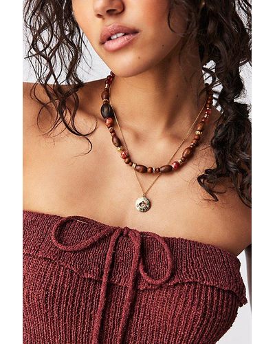 Free People Love Full Bloom Layered Gold Plated Necklace - Purple
