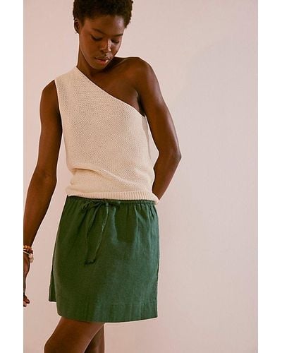 Free People Streetside Cotton-linen Mini Skirt - Green