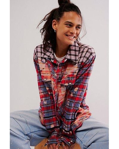 One Teaspoon Distressed Flannel Western Shirt - Red