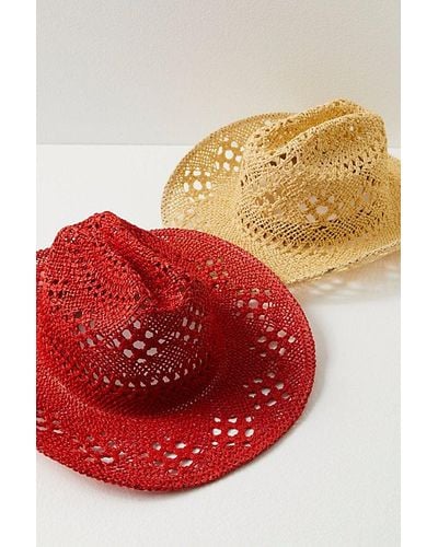 Free People Byron Bay Woven Cowboy Hat - Red