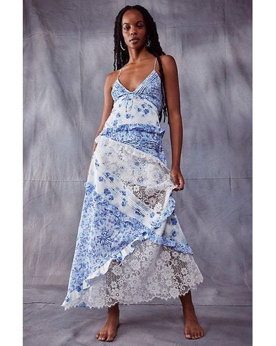 For Love & Lemons Rosalyn Maxi Dress At Free People In Blue, Size: Large - Grey