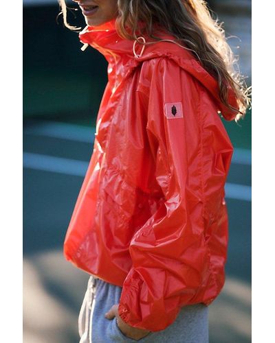 Free People Spring Showers Packable Solid Rain Jacket - Red