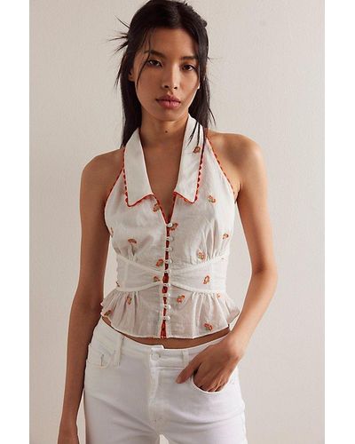 Free People May Embroidered Halter Top - White