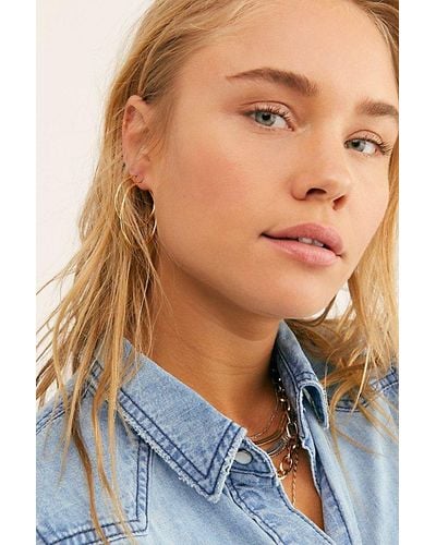 Free People Gold Plated Hoop Earring Set At In Gold Delicate - Blue