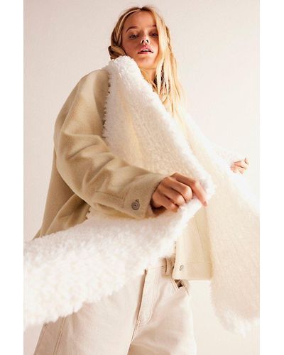 Free People Ever After Faux Fur Blanket Scarf At In Snow White - Natural