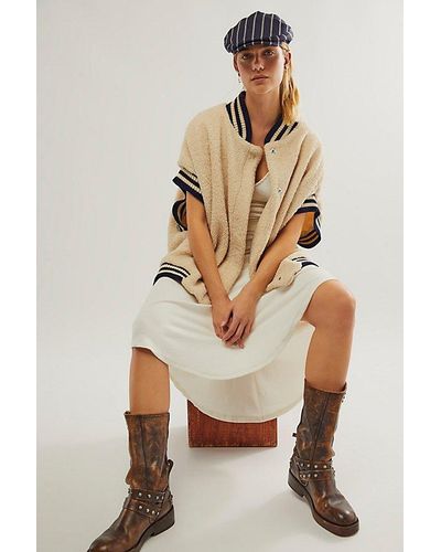 Free People Pep Rally Teddy Poncho Jacket At In Cream - Natural