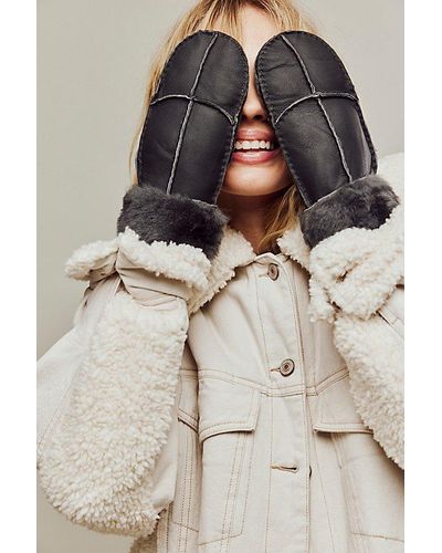 Free People Leather Patch Mittens - Gray