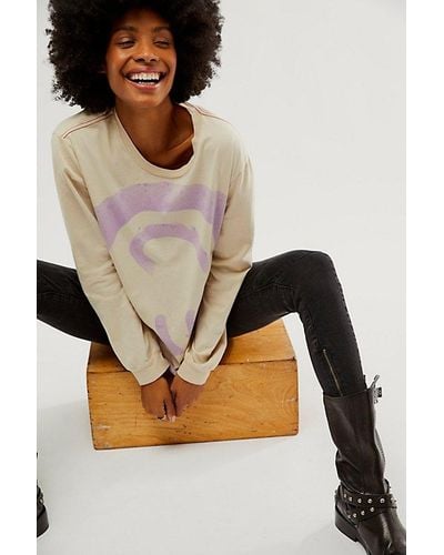 One Teaspoon Smiley Violet Long-sleeve Tee At Free People In Stone Stone, Size: Xs - Black