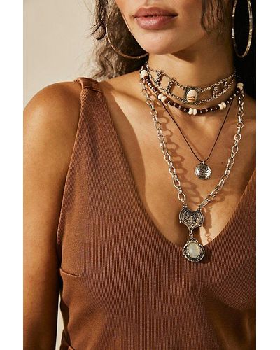 Free People Andromeda Layered Necklace At In Silver Coco - Brown