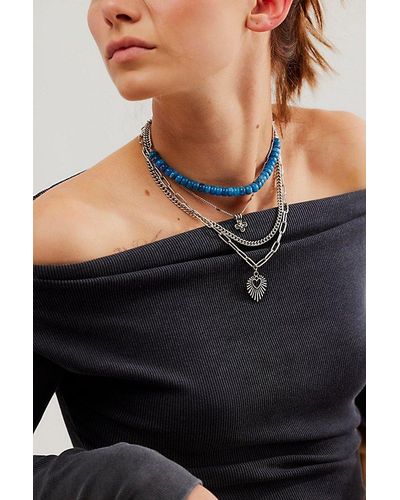 Free People Yosemite Layered Necklace At In Sapphire Blue - Black