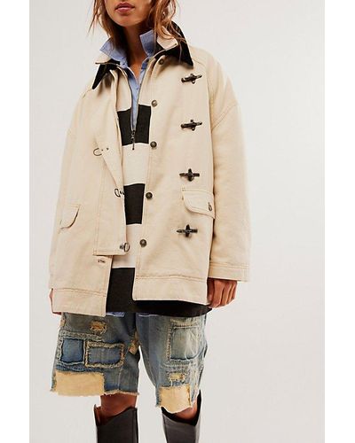 Free People Denim Barn Coat Jacket At Free People In Ecru, Size: Small - Natural