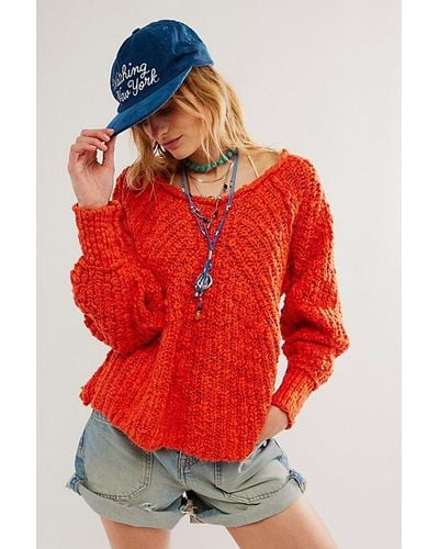 Free People In A Swirl Pullover At In Tangerine Tango, Size: Xs - Red