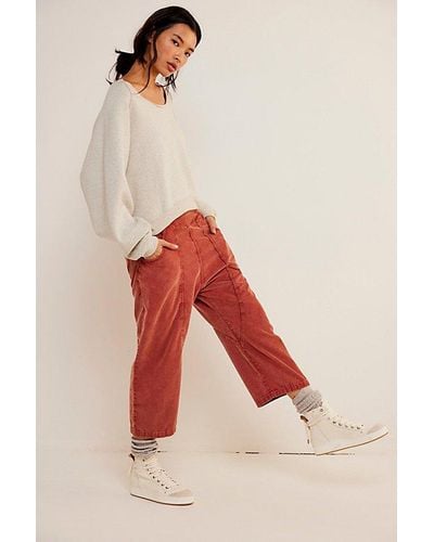 Free People We The Free Lunan Crop Harem Cord Jeans - Red